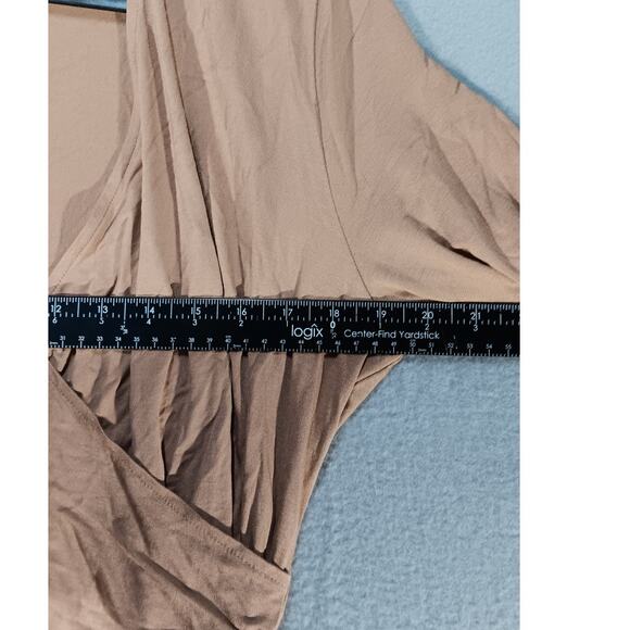Universal Standard Cross Top Amphora Brown Wrap Ruched Long Sleeve NWT Sz S - Picture 4 of 7